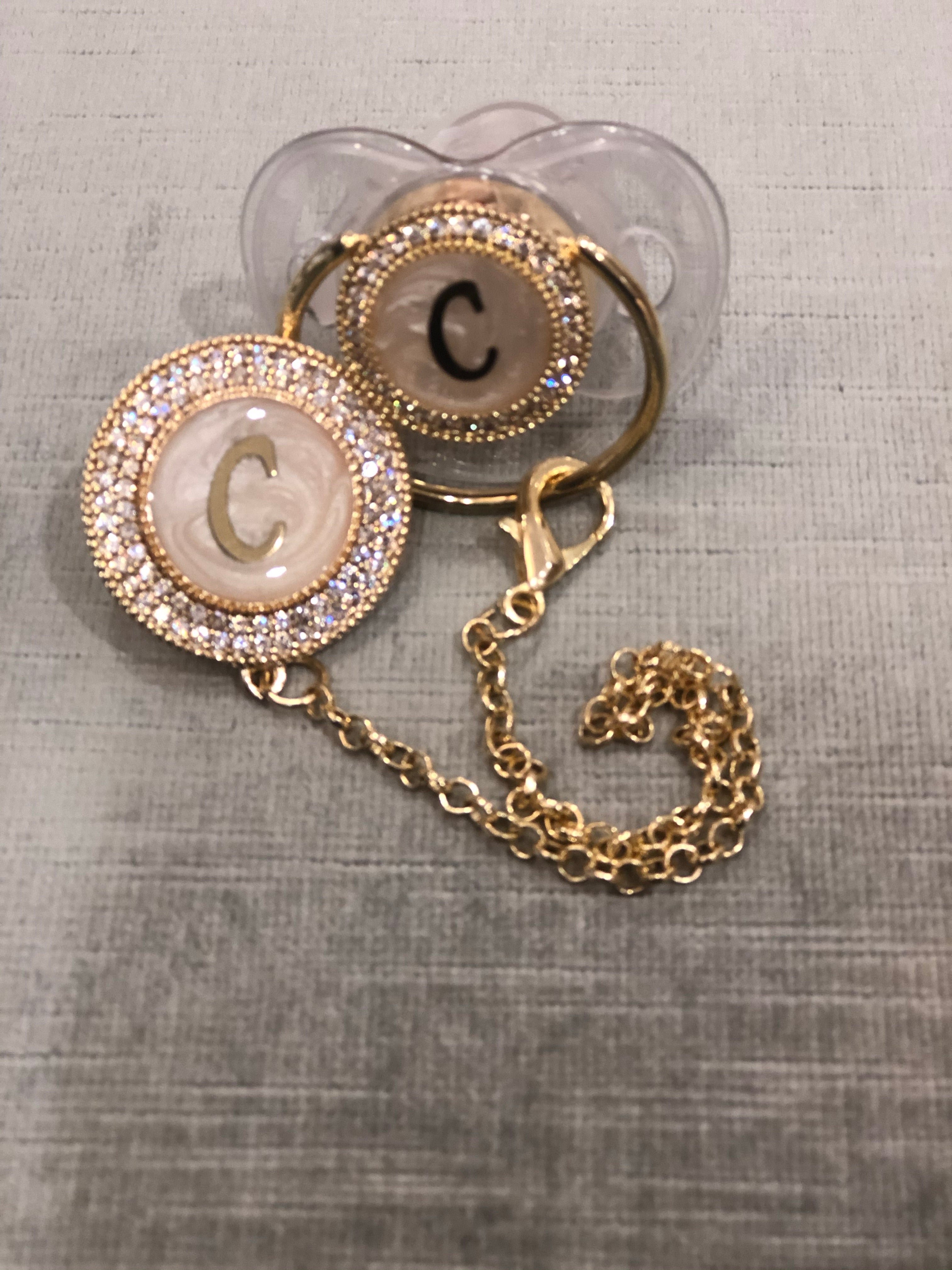 Double Initial Luxury Pacifier and Clip